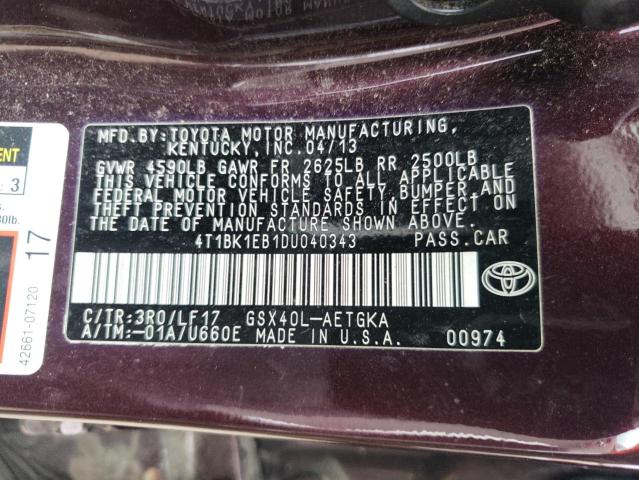 4T1BK1EB1DU040343 - 2013 TOYOTA AVALON BASE 紫色 照片 12