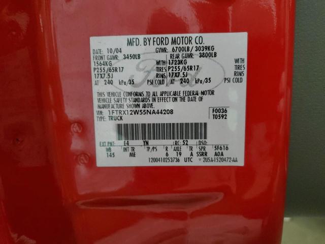 1FTRX12W55NA44208 - 2005 FORD F150 RED photo 12