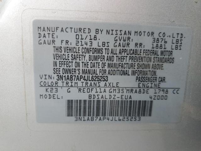 3N1AB7AP4JL625253 - 2018 NISSAN SENTRA S SILVER photo 13