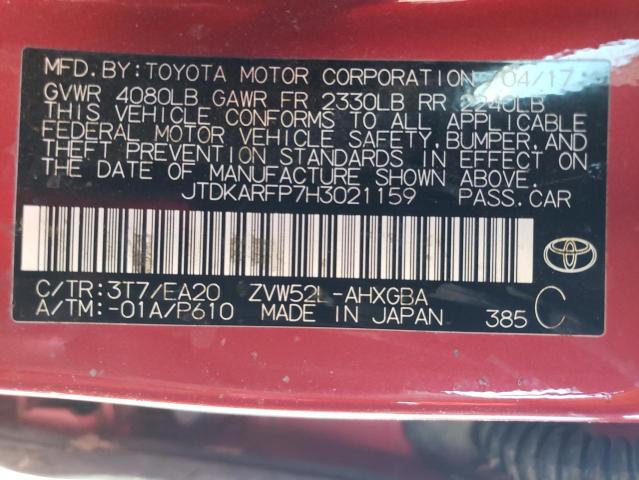 JTDKARFP7H3021159 - 2017 TOYOTA PRIUS PRIM 红色 照片 12