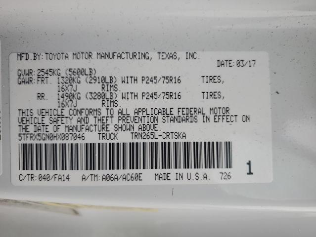 5TFRX5GN0HX087046 - 2017 TOYOTA TACOMA ACCESS CAB თეთრი ფოტო 13