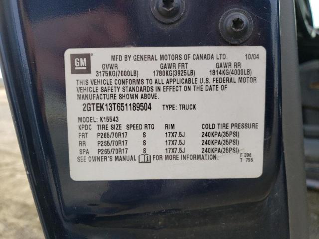 2GTEK13T651189504 - 2005 GMC NEW SIERRA K1500 BLUE photo 12