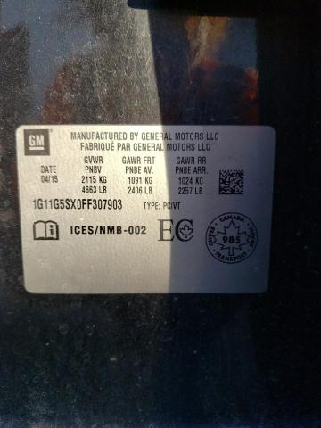 1G11G5SX0FF307903 - 2015 CHEVROLET MALIBU LTZ შავი ფოტო 12