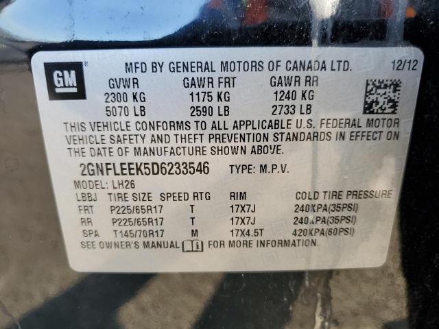 2GNFLEEK5D6233546 - 2013 CHEVROLET EQUINOX LT BLACK photo 13