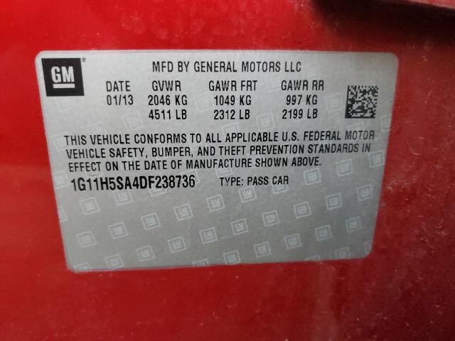 1G11H5SA4DF238736 - 2013 CHEVROLET MALIBU LTZ 红色 照片 12