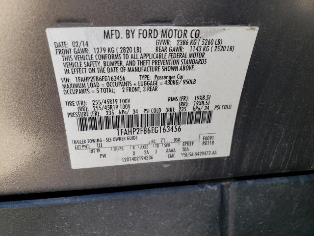 1FAHP2F86EG163456 - 2014 FORD TAURUS LIMITED BLACK photo 12