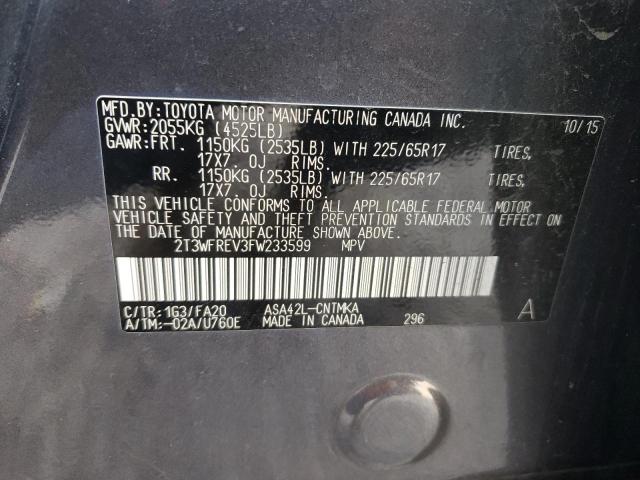 2T3WFREV3FW233599 - 2015 TOYOTA RAV4 XLE GRAY photo 12