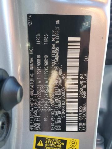 5TDKKRFH3FS060302 - 2015 TOYOTA HIGHLANDER XLE SILVER photo 13