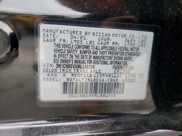 3N1CN8EVXML886258 - 2021 NISSAN VERSA SV BLACK photo 12