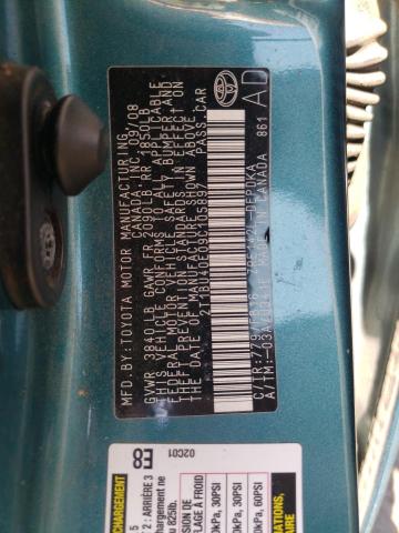 2T1BU40E09C105897 - 2009 TOYOTA COROLLA BASE TEAL photo 13