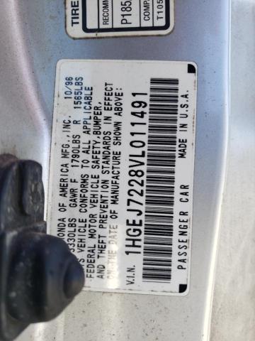 1HGEJ7228VL011491 - 1997 HONDA CIVIC HX SILVER photo 12