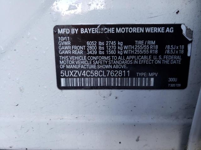 5UXZV4C58CL762811 - 2012 BMW X5 XDRIVE35I WHITE photo 12