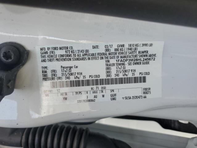 1FADP3M28HL245672 - 2017 FORD FOCUS SEL WHITE photo 12