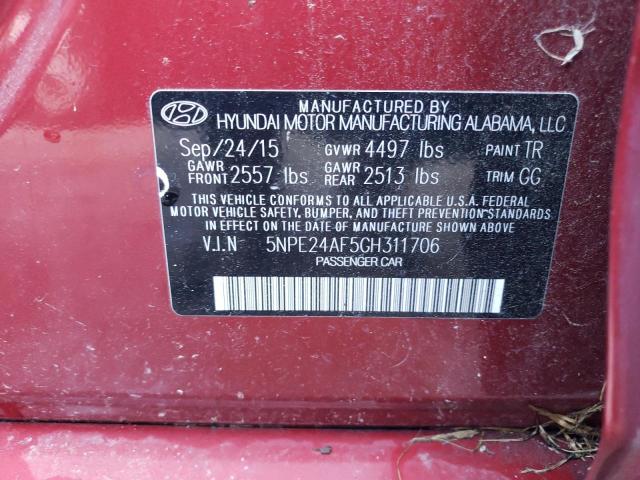 5NPE24AF5GH311706 - 2016 HYUNDAI SONATA SE BURGUNDY photo 12