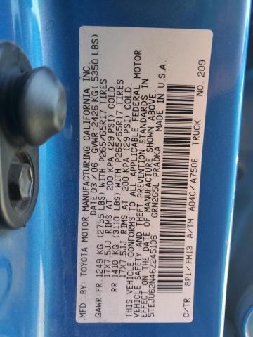 5TEJU62N46Z245106 - 2006 TOYOTA TACOMA DOUBLE CAB PRERUNNER BLUE photo 12
