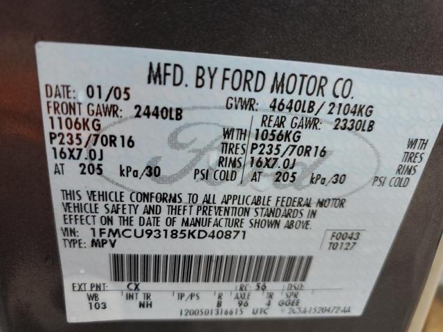 1FMCU93185KD40871 - 2005 FORD ESCAPE XLT GRAY photo 13