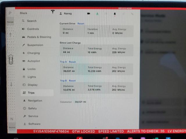 5YJSA1E56NF476634 - 2022 TESLA MODEL S WHITE photo 9