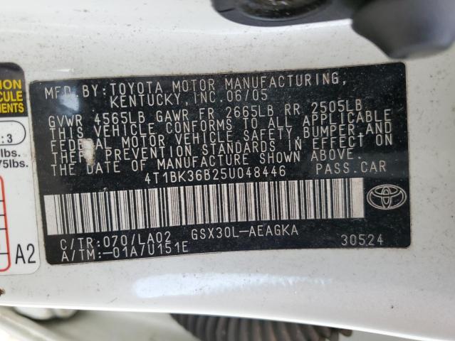 4T1BK36B25U048446 - 2005 TOYOTA AVALON XL WHITE photo 13