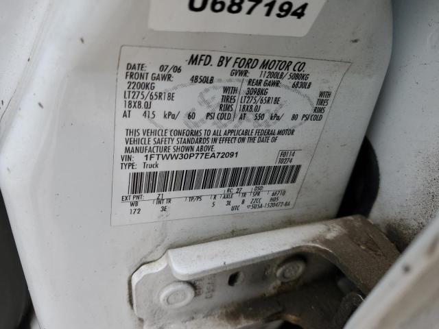 1FTWW30P77EA72091 - 2007 FORD F350 SRW SUPER DUTY WHITE photo 12