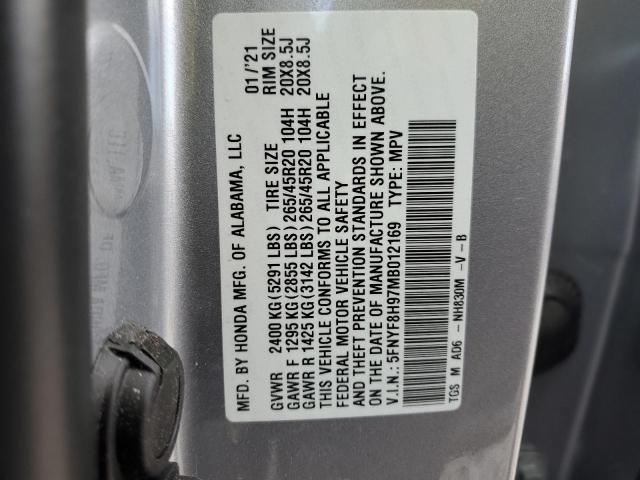 5FNYF8H97MB012169 - 2021 HONDA PASSPORT TOURING SILVER photo 13