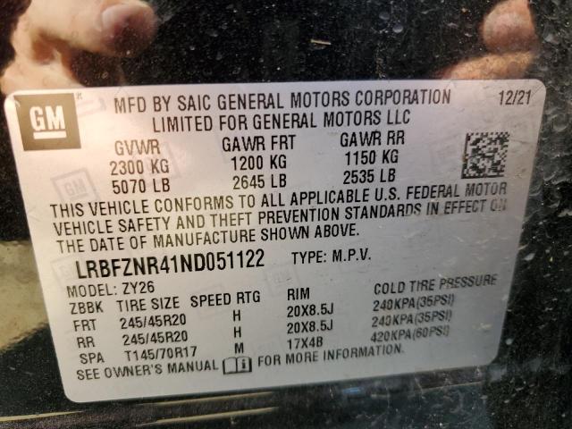 LRBFZNR41ND051122 - 2022 BUICK ENVISION ESSENCE Սև լուսանկար 12