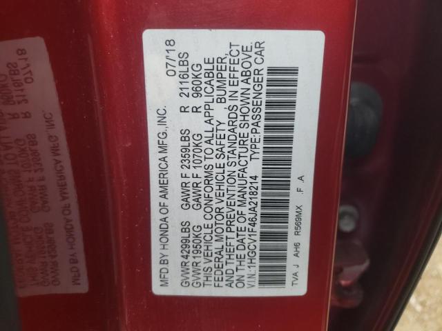 1HGCV1F46JA218214 - 2018 HONDA ACCORD EX RED photo 12