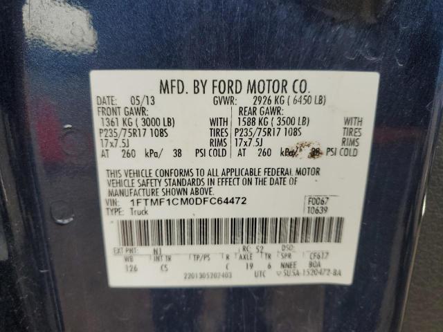 1FTMF1CM0DFC64472 - 2013 FORD F150 BLUE photo 12