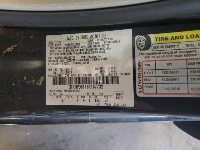 3FAHP08118R187732 - 2008 FORD FUSION SEL BLACK photo 12