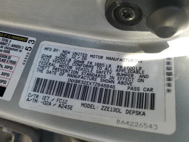 1NXBR32EX7Z848846 - 2007 TOYOTA COROLLA CE SILVER photo 12