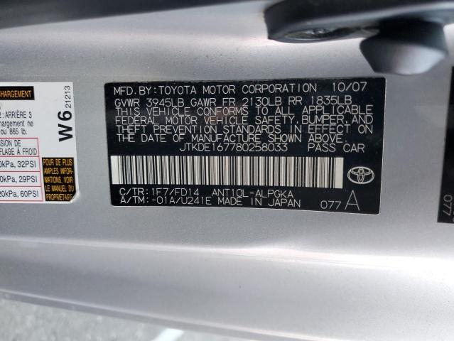 JTKDE167780258033 - 2008 TOYOTA SCION TC ვერცხლისფერი ფოტო 12