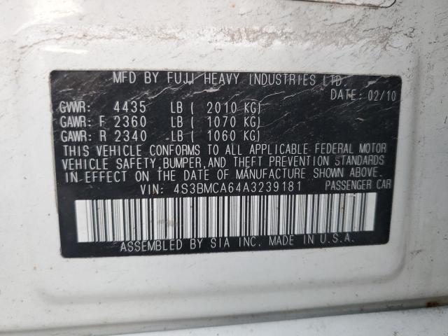 4S3BMCA64A3239181 - 2010 SUBARU LEGACY 2.5I WHITE photo 13