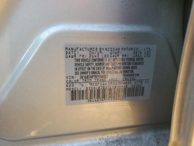 3N1AB7AP7KY344682 - 2019 NISSAN SENTRA S SILVER photo 12