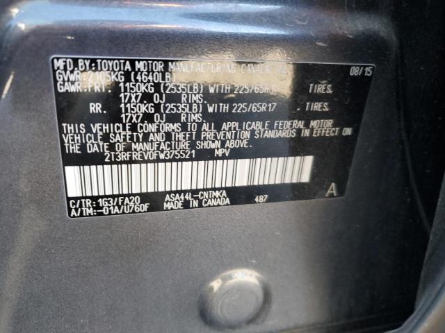 2T3RFREV0FW375521 - 2015 TOYOTA RAV4 XLE GRAY photo 13