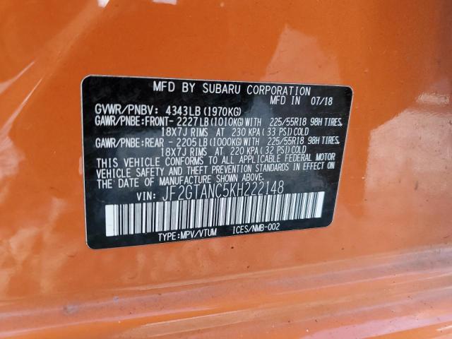 JF2GTANC5KH222148 - 2019 SUBARU CROSSTREK LIMITED ORANGE photo 12