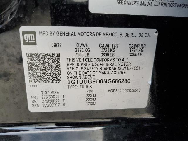 3GTUUGED0NG686280 - 2022 GMC SIERRA K1500 DENALI BLACK photo 12