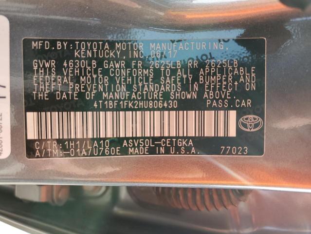 4T1BF1FK2HU806430 - 2017 TOYOTA CAMRY LE GRAY photo 12