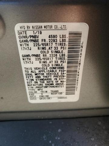 JN8AT2MT7KW260721 - 2019 NISSAN ROGUE S CHARCOAL photo 14