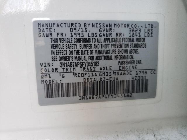 3N1AB7AP6FY345182 - 2015 NISSAN SENTRA S WHITE photo 12