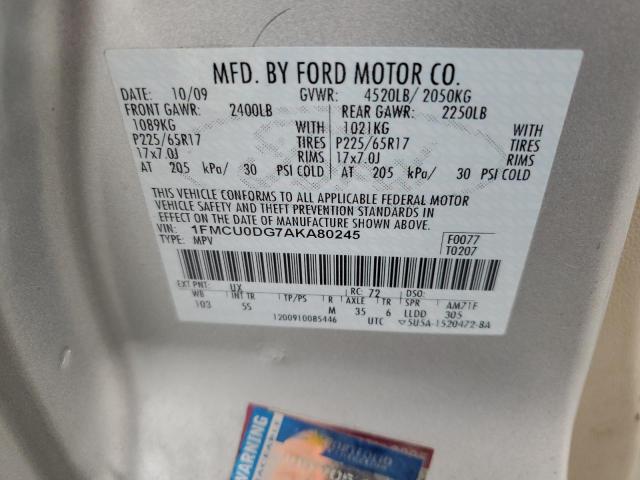 1FMCU0DG7AKA80245 - 2010 FORD ESCAPE XLT SILVER photo 13