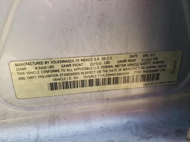 3VWRZ71K28M038499 - 2008 VOLKSWAGEN JETTA SE SILVER photo 12