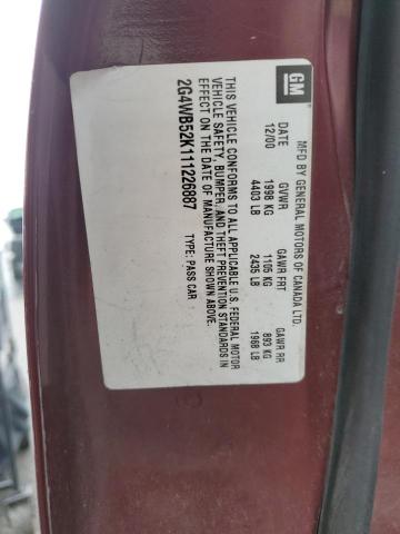 2G4WB52K111226887 - 2001 BUICK REGAL LS 勃艮第红 照片 12