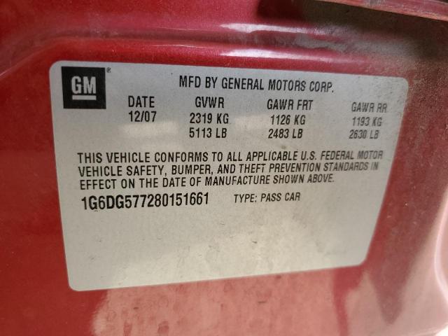 1G6DG577280151661 - 2008 CADILLAC CTS MAROON photo 10