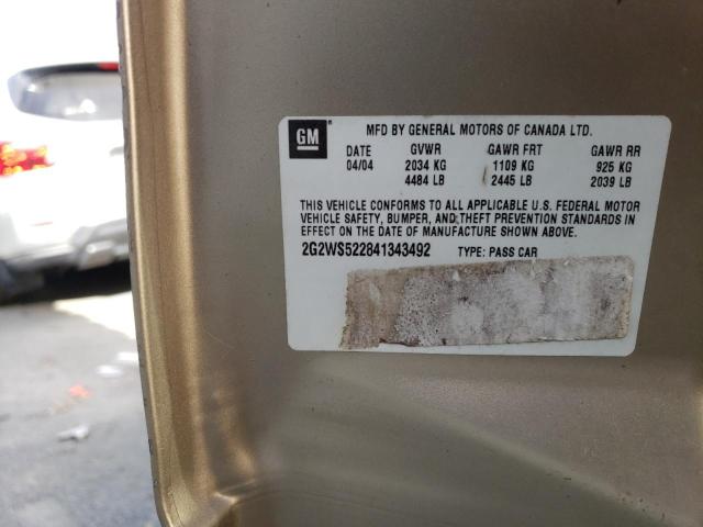 2G2WS522841343492 - 2004 PONTIAC GRAND PRIX GT2 ოქროსფერი ფოტო 12