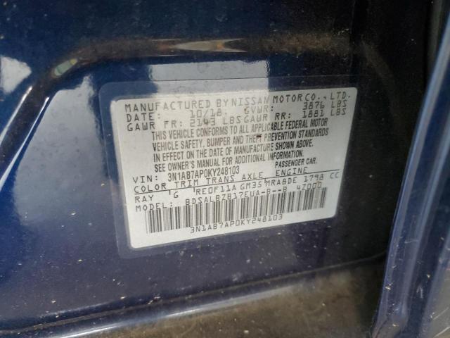 3N1AB7AP0KY248103 - 2019 NISSAN SENTRA S BLUE photo 12