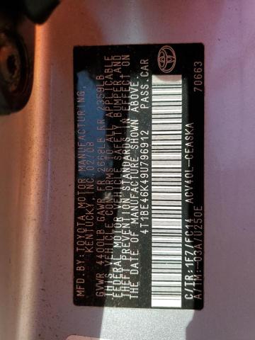 4T1BE46K49U796912 - 2009 TOYOTA CAMRY BASE 银色 照片 12