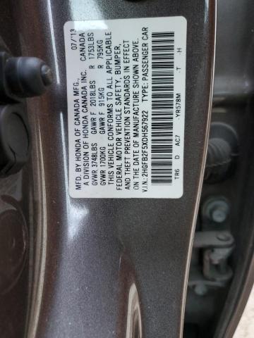 2HGFB2F5XDH567922 - 2013 HONDA CIVIC LX GRAY photo 13