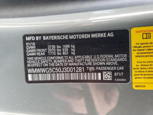 WMWWG5C50J3D01281 - 2018 MINI COOPER GRAY photo 12