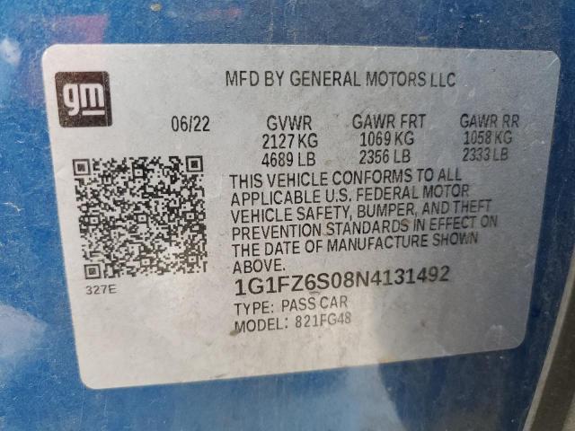 1G1FZ6S08N4131492 - 2022 CHEVROLET BOLT EUV PREMIER BLUE photo 14