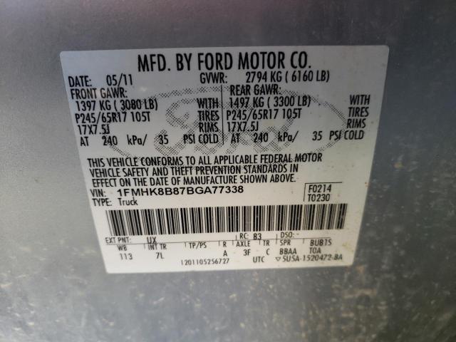 1FMHK8B87BGA77338 - 2011 FORD EXPLORER SILVER photo 12