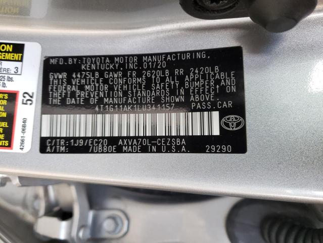 4T1G11AK1LU341157 - 2020 TOYOTA CAMRY SE SILVER photo 12